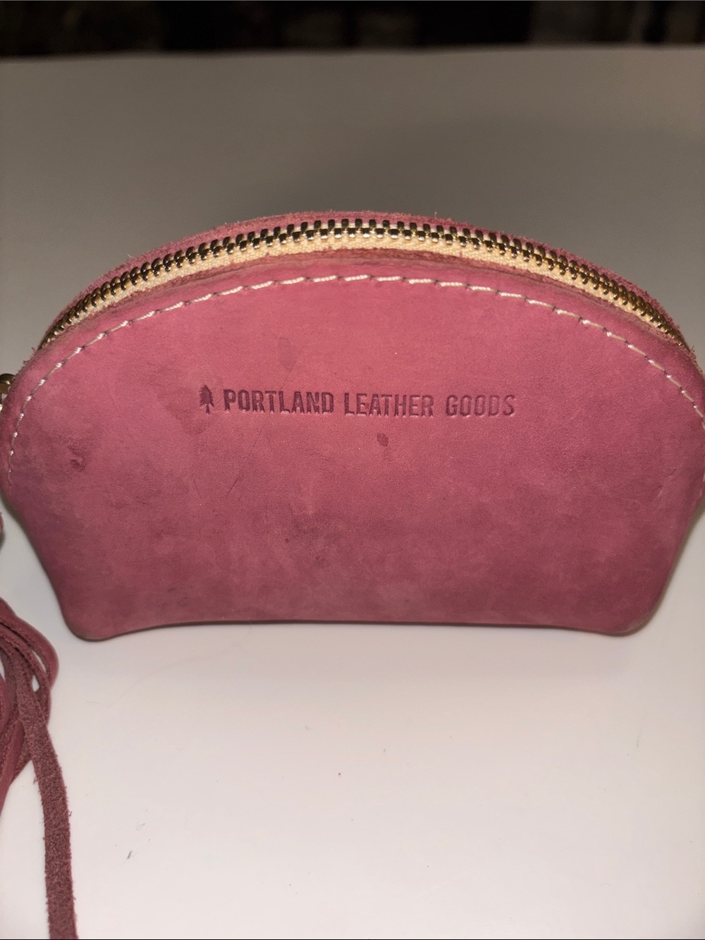Portland Leather Pink Suede Coin Pouch with Gold Zipper